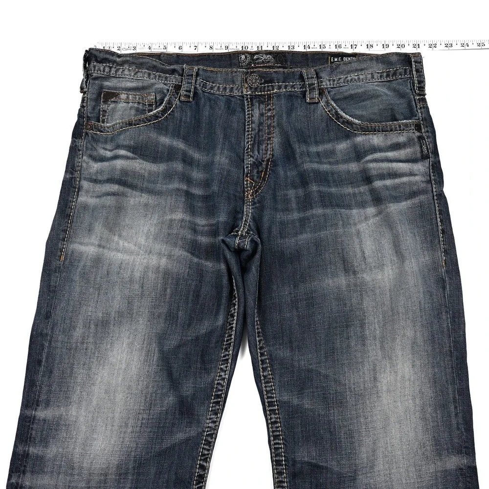 Silver Gordie Loose Relaxed Fit Jeans Mens 40x32 (42x31) Straight Leg Distressed